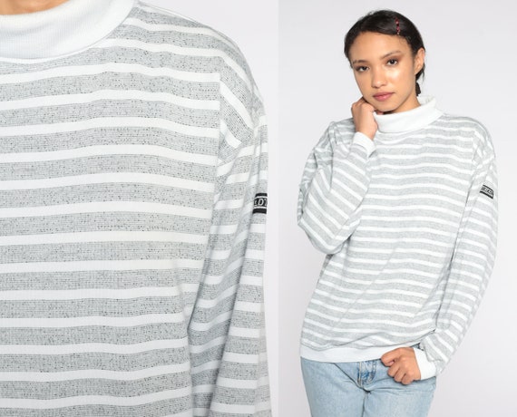80s Striped Sweatshirt -- Retro Sweatshirt White … - image 1