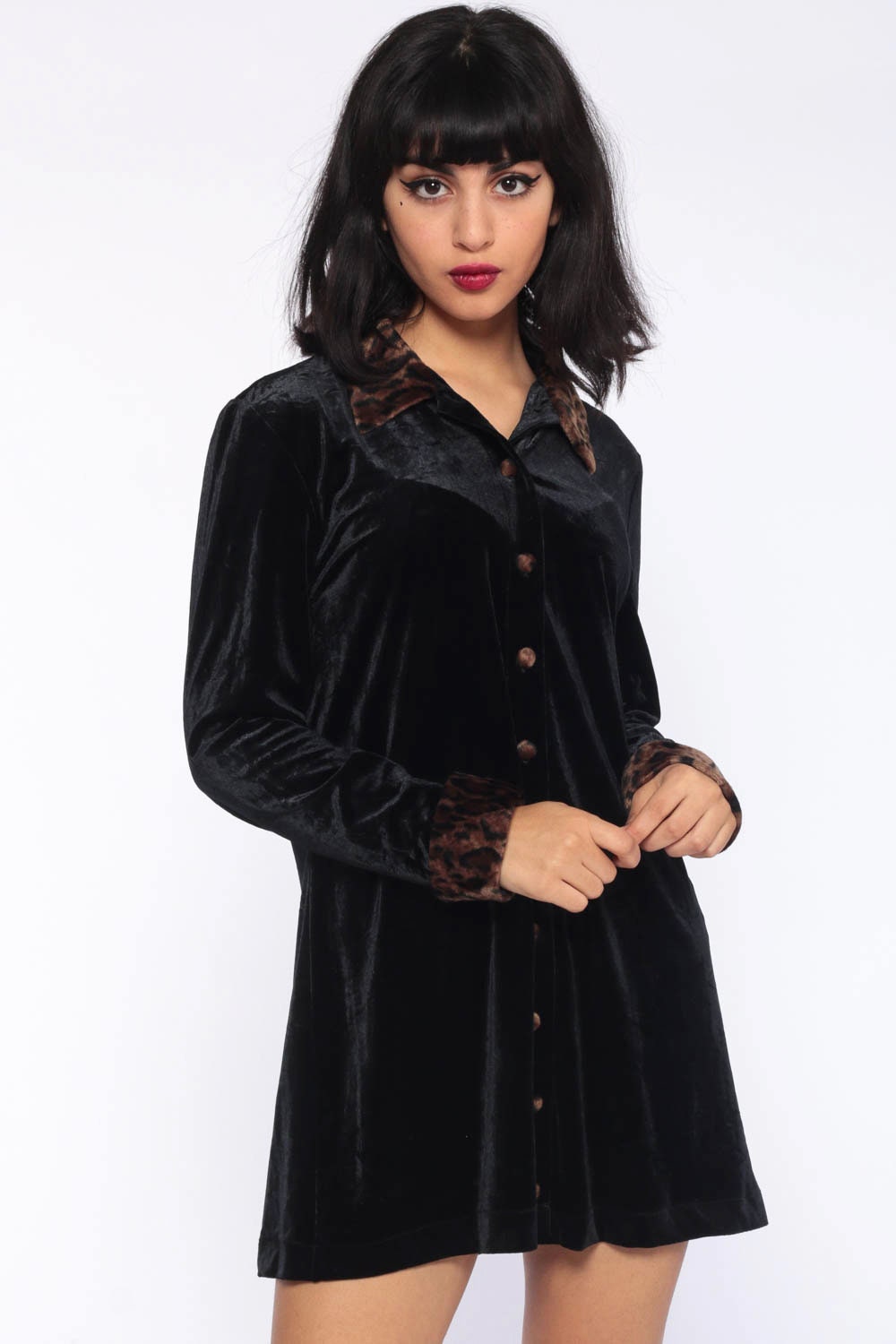black velvet long sleeve mini dress