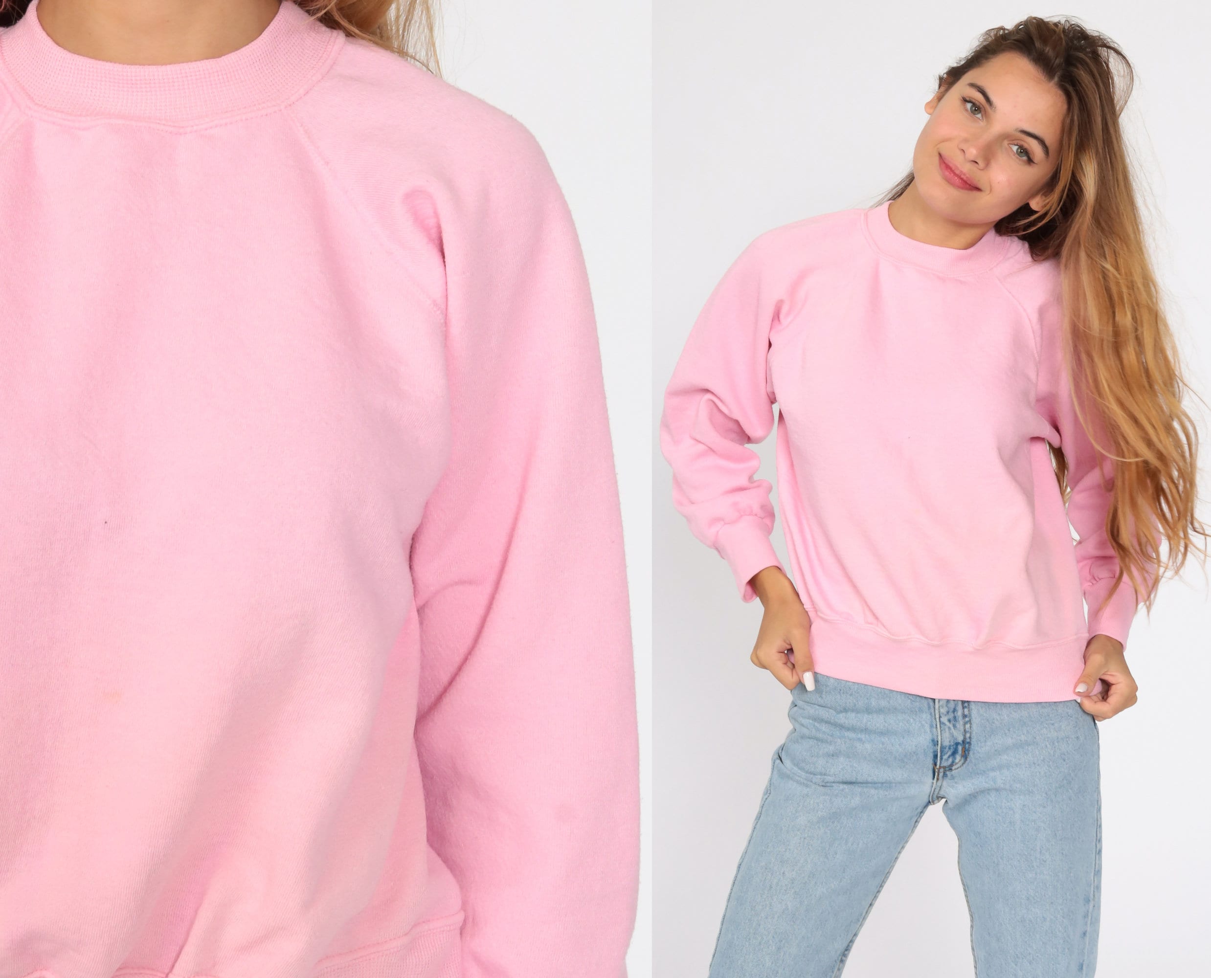 Pink Crewneck Sweatshirt Hanes 80s Sweatshirt Raglan Sleeve Etsy