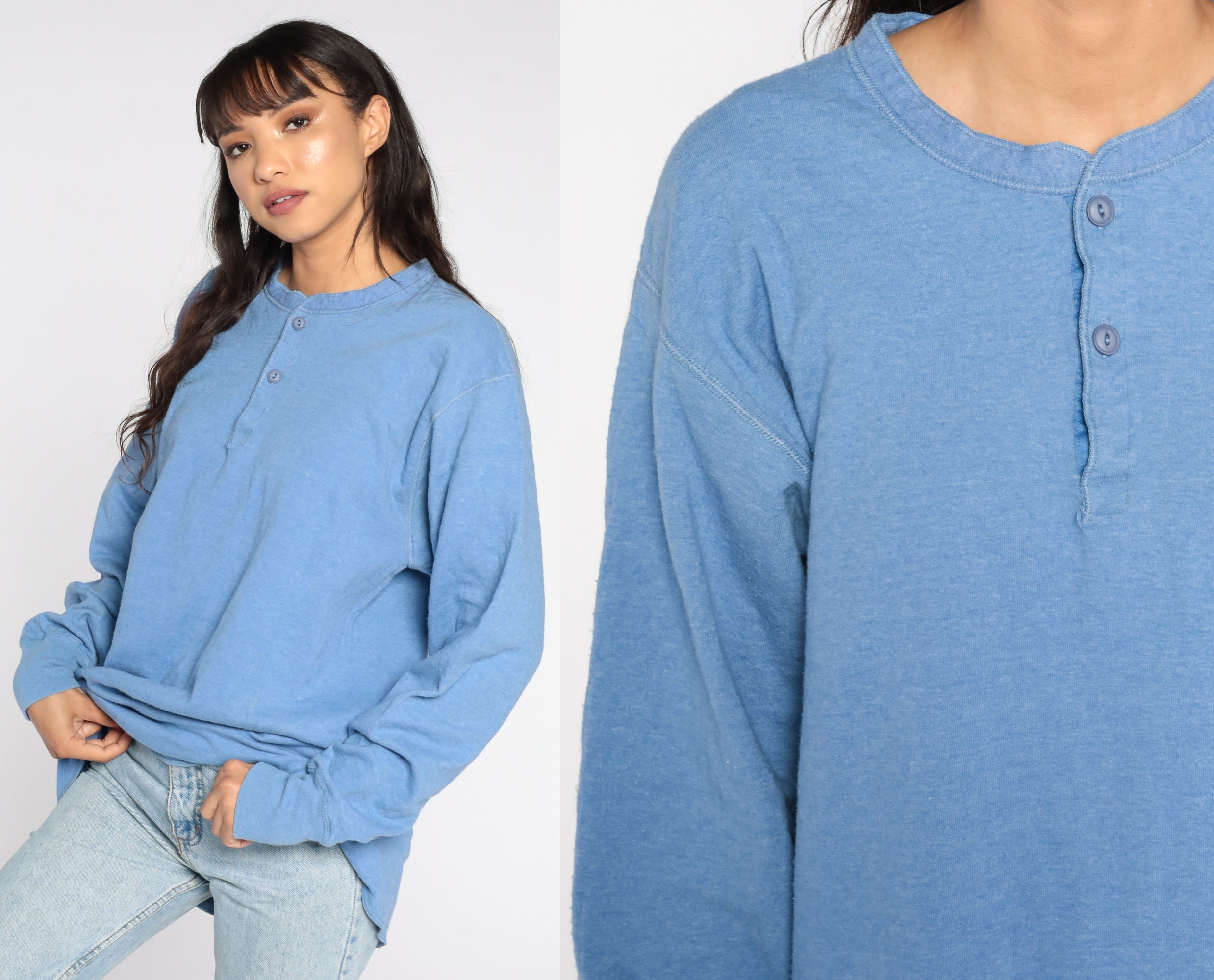 Blue Thermal Shirt LL Bean Henley Shirt Long Sleeve Shirt 90s -  Israel