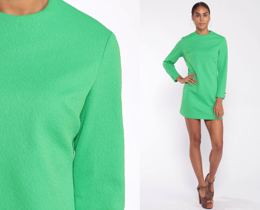 Green Mod Mini Dress 60s Shift Micro ...