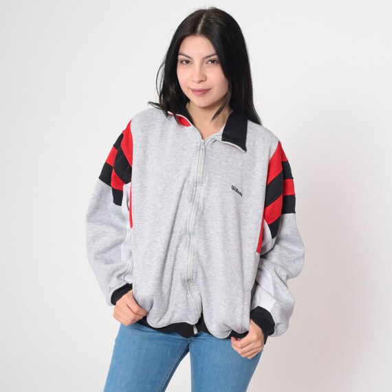 Wilson Zip Up Sweatshirt 80s Track Jacket Grey Striped Red Black Warmup 1980s Athletic 90s Vintage Extra Large xl