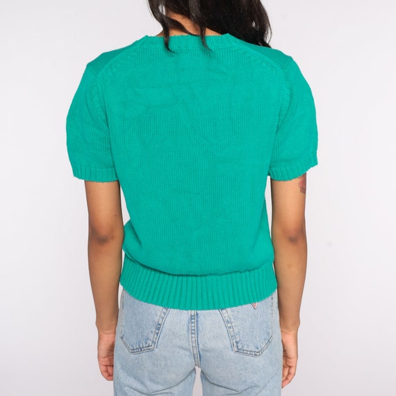 Green Knit Shirt 90s Cotton Knit Top Short Sleeve… - image 6