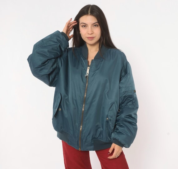 90s Rothco MA-1 Bomber Jacket Blue Slate Reversible Orange Flight Coat Quilted Lining Ribbed Cuff Military Aviation Vintage Unisex Large L