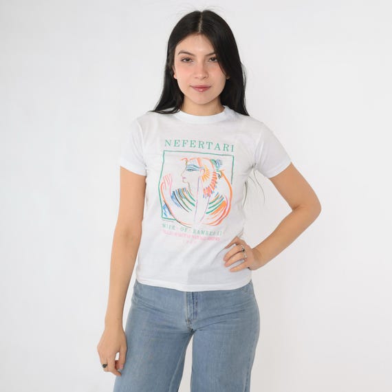 Vintage Nefertari Shirt 80s Egyptian Graphic Tee Ramses II Dallas Museum Of Natural History 1989 White Single Stitch Crewneck 2xs xxs