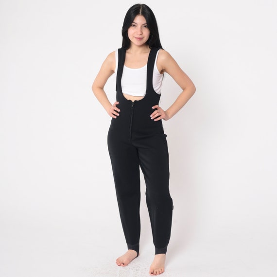 80s Roffe Ski Pants Black Stirrup Snowsuit Ski Suit Overalls Snow Suit Suspender 1980s Insulated Vintage Retro Jumpsuit Extra Small xs