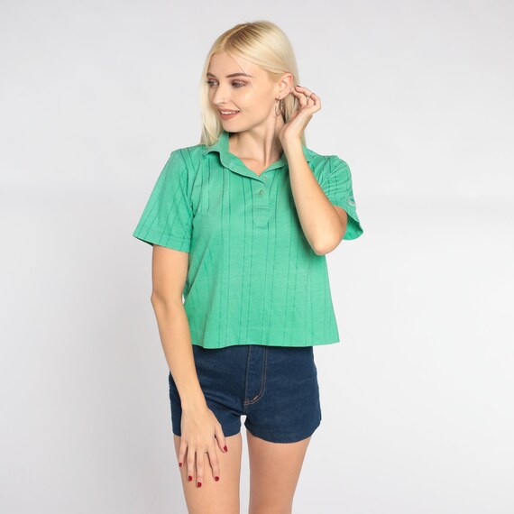 Green Polo Shirt 70s Tri Palm Country Club Ribbed… - image 5