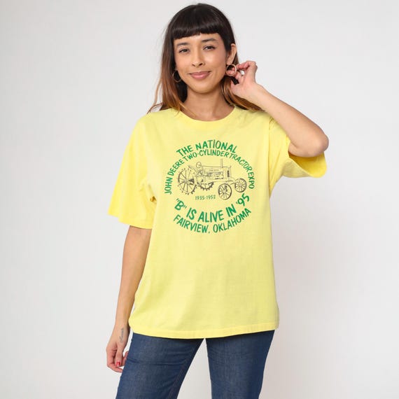 Vintage Tractor Expo Shirt 90s Yellow Fairview Oklahoma Farming Graphic 1995 Two-Cylinder Engine Celebration Tee Single Stitch Farm Large L