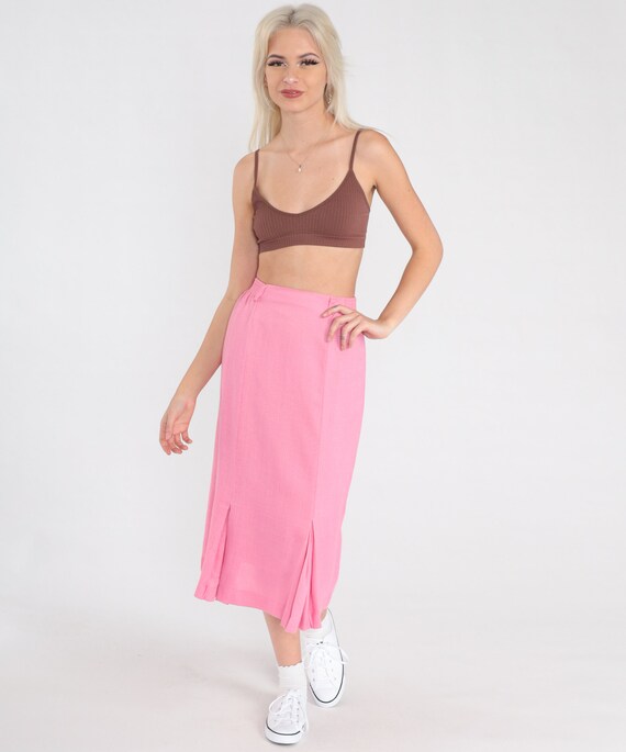 Pink Pleated Skirt 80s Midi High Waist Skirt School Girl Preppy Tennis Skirt Lolita Vintage 1980s Plain Solid Party Retro Small xs s