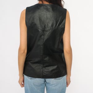 Black Leather Vest 90s Sleeveless Waistcoat Vintage Dark Academia Minimalist Collared Pockets Menswear Moto Punk Grunge Alt Extra Large XL image 8