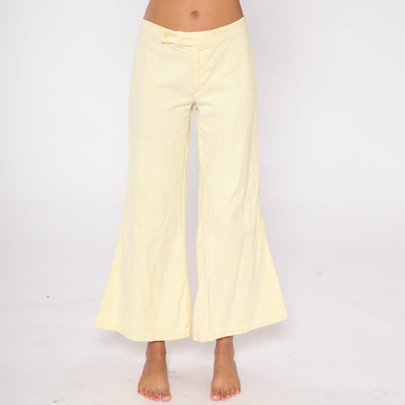 Pale Yellow Bell Bottoms 70s Flare Pants Hippie B… - image 6