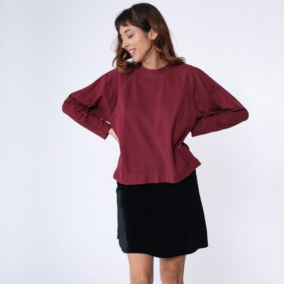 Burgundy Raglan Tee 90s Long Sleeve T Shirt Retro… - image 2