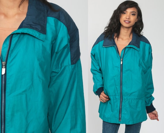 The North Face Jacket Turquoise Windbreaker 90s Jacket Vintage Blue Jacket Nylon 1990s Sportswear Coat Retro Medium Large