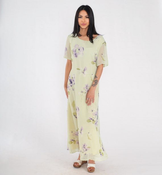 Green Floral Dress Y2k Ankle Length Maxi Dress Sh… - image 2