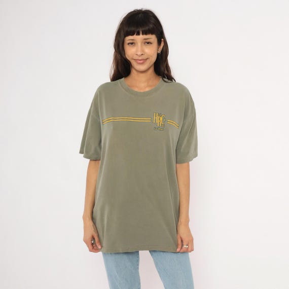 Hard Rock Cafe Tee 90s Las Vegas Olive Green Graphic Band Shirt Sage Cotton Relaxed Fit Tourist Travel Boxy Moss Army Vintage Extra Large XL