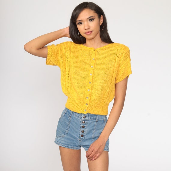 Golden Yellow Top Cardigan Shirt Boho Blouse 90s … - image 3