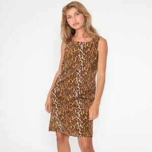 Leopard Print Dress 90s Dress Animal Print Y2K Dress Mini Shift Vintage Tank Dress 00s Sleeveless Party Cheetah Spot Small