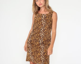 Leopard Print Dress 90s Dress Animal Print Y2K Dress Mini Shift Vintage Tank Dress 00s Sleeveless Party Cheetah Spot Small