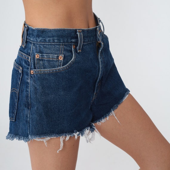 Levis 550 Jean Shorts 80s Dark Wash Denim Cutoff Shorts Blue High