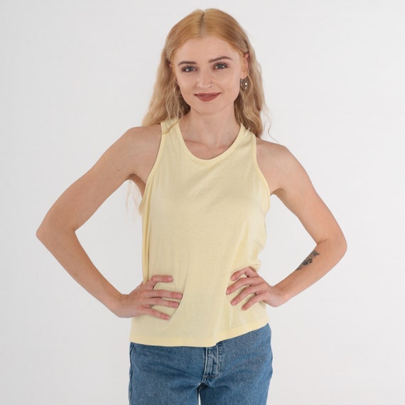 Pale Yellow Tank Top 80s Racerback Tank Top Sleeveless T-Shirt Retro Tee Plain Basic Summer TShirt Light Single Stitch Vintage 1980s Small S