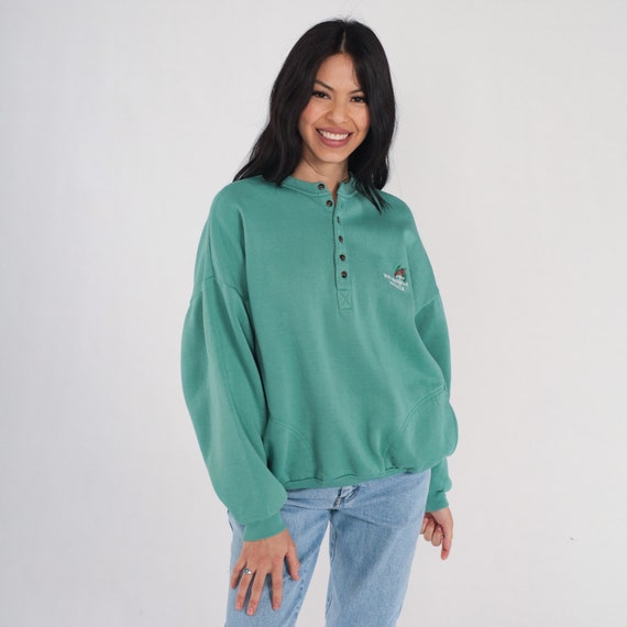 Blue Mountains Sweatshirt 90s Australia Sweatshirt Green Henley Embroidered Parrot National Park Shirt Retro Sweater Vintage 1990s Large L