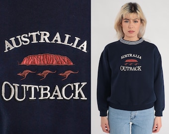 Australia Outback Sweatshirt 90s Australian Sweater Kangaroo Graphic Shirt Tourist Striped Crewneck Pullover Navy Blue Vintage 1990s Small S