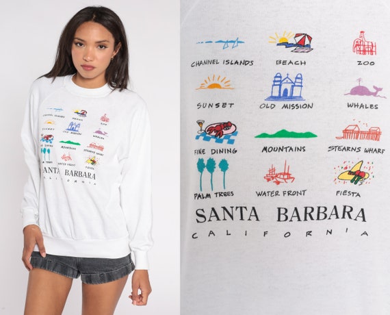 Santa Barbara Sweatshirt 90s California Shirt Pullover Graphic Sweater Retro Tourist Travel Raglan Sleeve White Vintage 1990s Extra Large xl