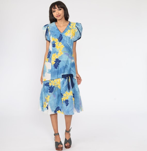 Hawaiian Midi Dress 70s Ruffle Floral Dress Puff … - image 2