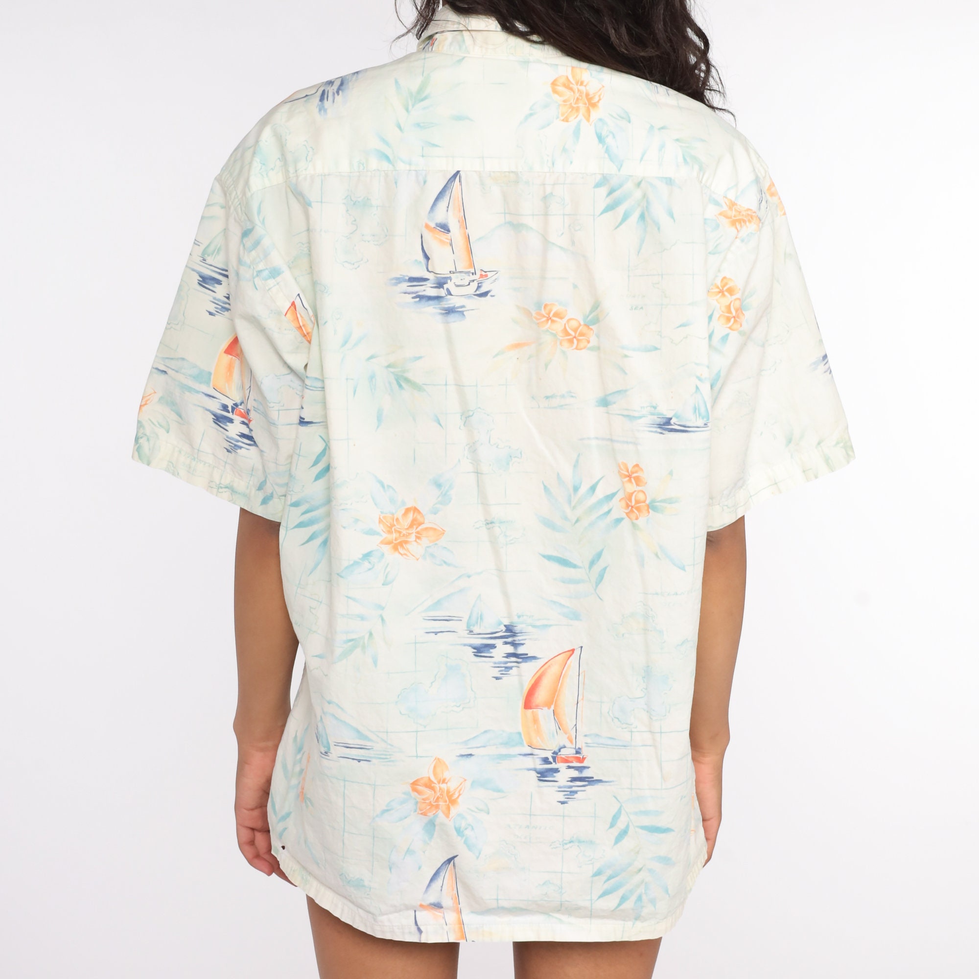 80s Sailboat Shirt Hawaiian Shirt Tropical Shirt SURFER Button Up Shirt ...