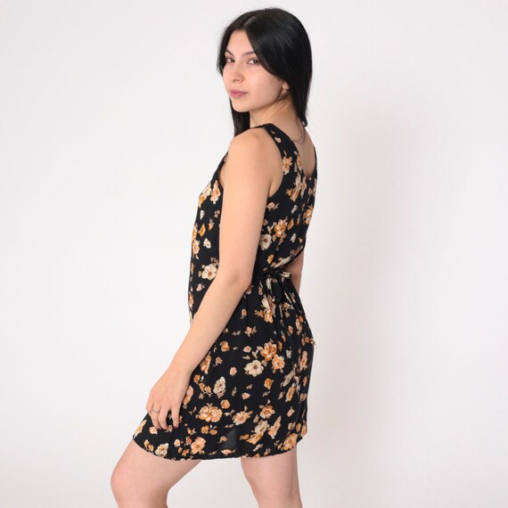 Black Floral Dress 90s Mini Dress Sleeveless Sund… - image 4