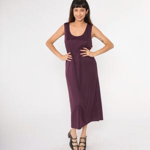 90er Lila Etuikleid Knöchel-Länge Maxi Kleid Ärmellos U-Ausschnitt Tank Kleid Basic Schlicht Schlicht Minimalistisch Vintage 1990s Extra Large XL