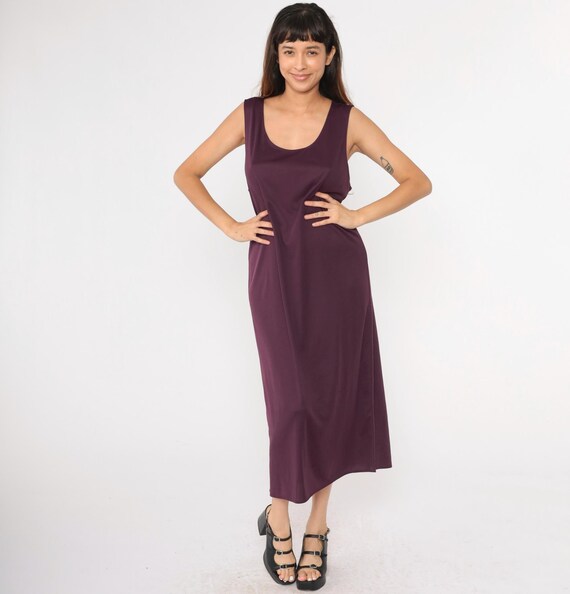 90s Purple Shift Dress Ankle Length Maxi Dress Sleeveless Scoop Neck Tank Dress Basic Plain Simple Minimalist Vintage 1990s Extra Large xl