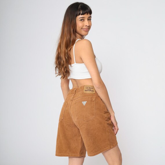 Vintage Guess Jean Shorts Brown Denim Shorts 90s Mom Jean Shorts 1990s High Waisted Bermuda Shorts Large