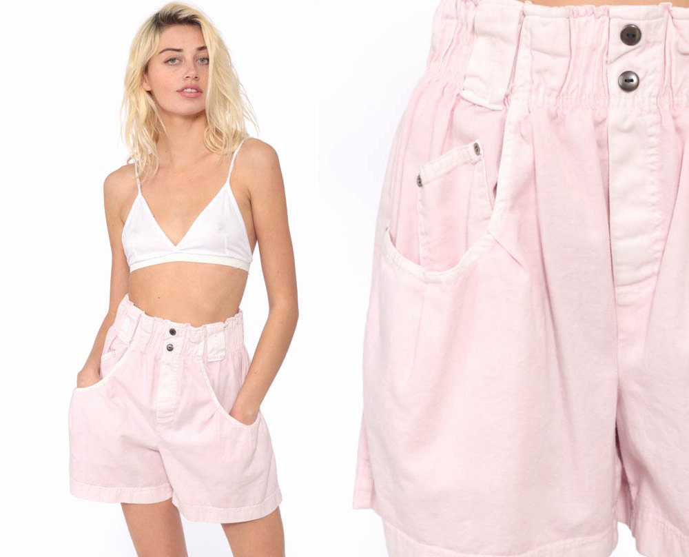 Pink Mom Shorts Cotton Shorts 90s Summer Shorts 80s High Waisted oversize  pocket Shorts Baggy Pastel 1990s Slouchy Vintage Small Medium