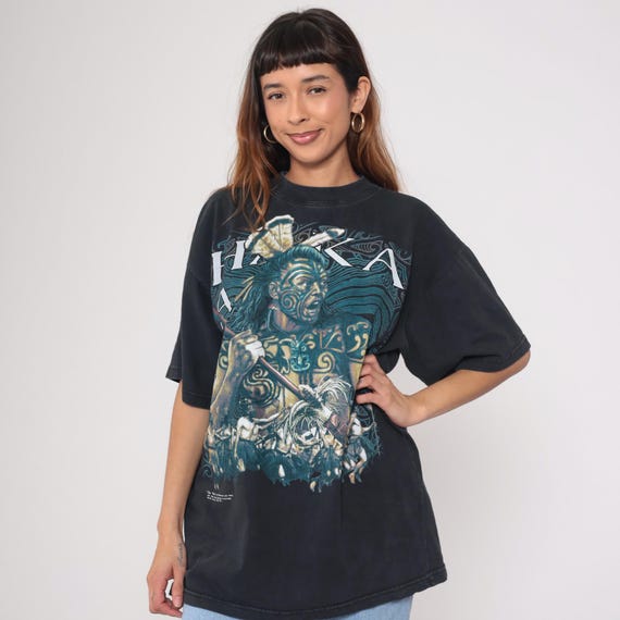 Maori Warrior Tee 90s Black Haka New Zealand Aotearoa Cotton T-Shirt Tribal Face Tattoo Taiaha Weapon Graphic  Extra extra large XXL