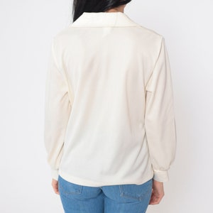 Off-White Blouse 70s Long Sleeve Top Semi-Sheer Shirt Collared V Neck Retro Boho Simple Seventies Long Sleeve Plain Vintage 1970s Medium M image 6