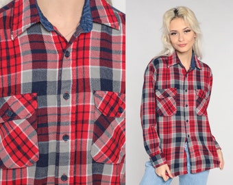 90s Flannel Shirt Red Plaid Button up Retro Grunge Lumberjack Long Sleeve Boyfriend Shirt Streetwear Ozark Trail Vintage 1990s Mens Small S