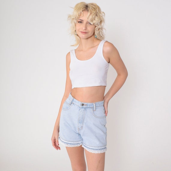 90s Lace Trim Jean Shorts Light Blue Denim Shorts High Waisted Bottoms  Retro Jean Mom Shorts Plain Basic Vintage 1990s Small 4
