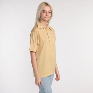 Beige Polo Shirt 70s Half Button Up Shirt Collared Short Sleeve Geek Retro Shirt Plain Vintage 1970s Small image 5