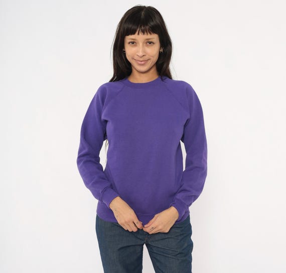 90s Purple Sweatshirt Raglan Sleeve Violet Pullover Grape Plain Blank Sweater Casual Unisex Layering Lilac Plum Athletic Top Gym Small S