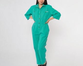 Striped Coveralls 80s Dickies Denim Jumpsuit Boilersuit Snap Zip