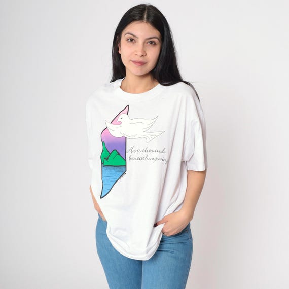 90s Graphic Christian T-Shirt Religious Dove Tee He Is The Wind Beneath My Wings White Crewneck Nature Vintage 1990s Single Stitch Large