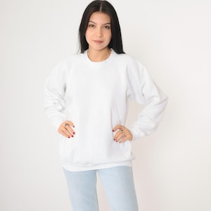 Vintage White Sweatshirt XL 90s Plain Crewneck Pullover Sweatshirt Raglan Sleeve Sweater Solid Slouchy 1990s Fruit of the loom Extra Large