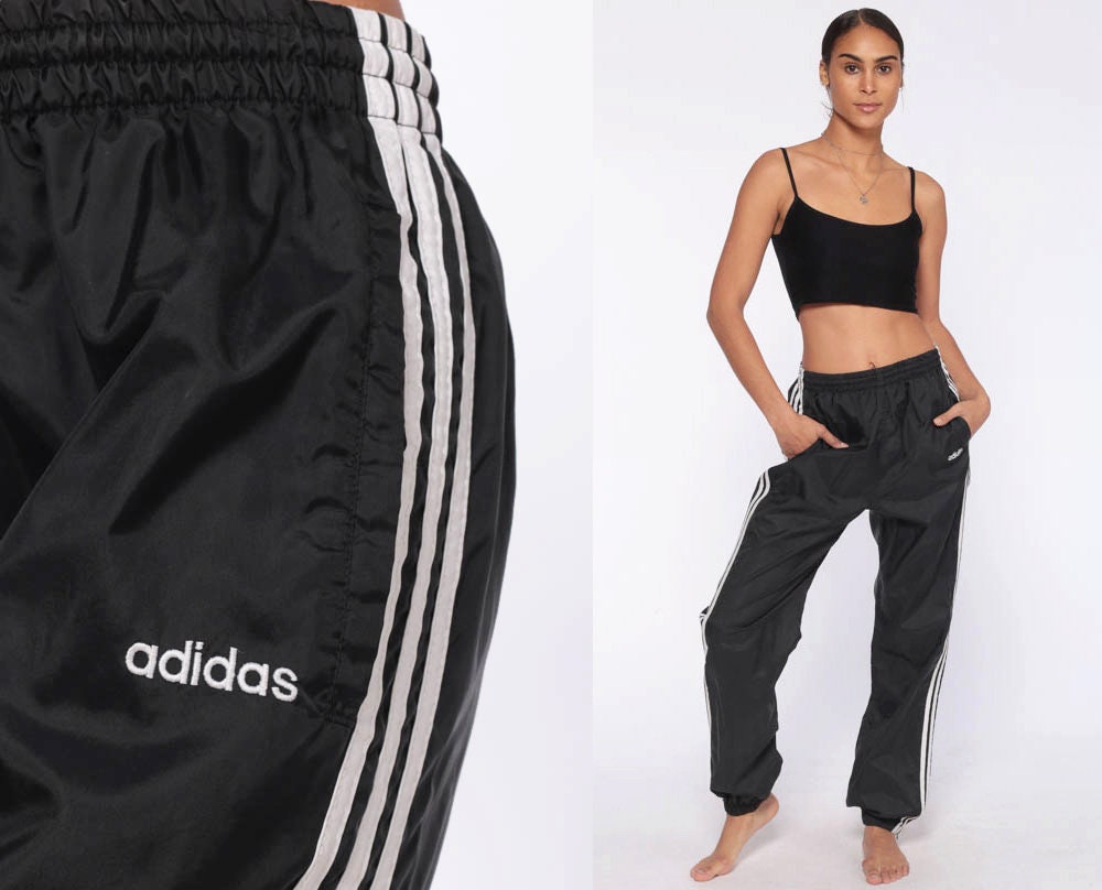 Track Pants Gym Jogging Running Black Striped Track Suit Sports Retro Baggy Small Medium