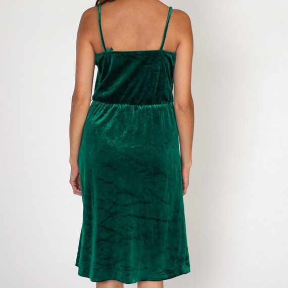 Green Velour Dress 70s Velvet Party Dress Floral … - image 5