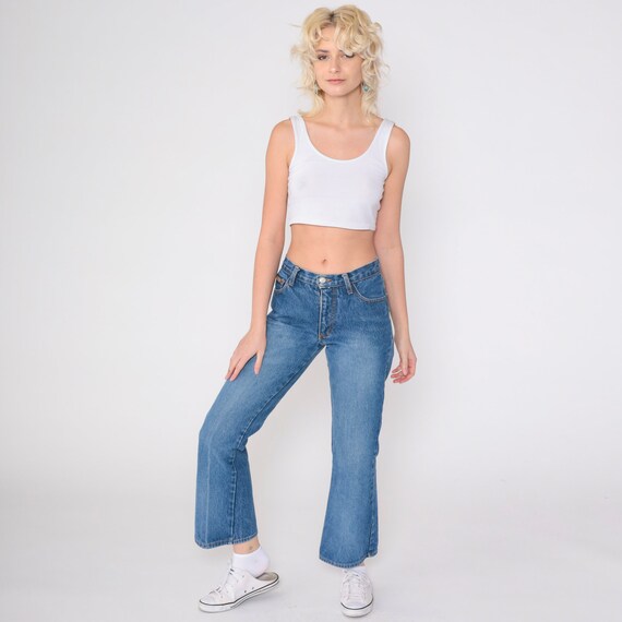 Flared Blue Jeans 90s Y2K Mid Rise Jeans Denim Retro Basic Pants Streetwear Jeans Ankle Jeans Hot and The Gang Vintage 00s Cotton Small 3