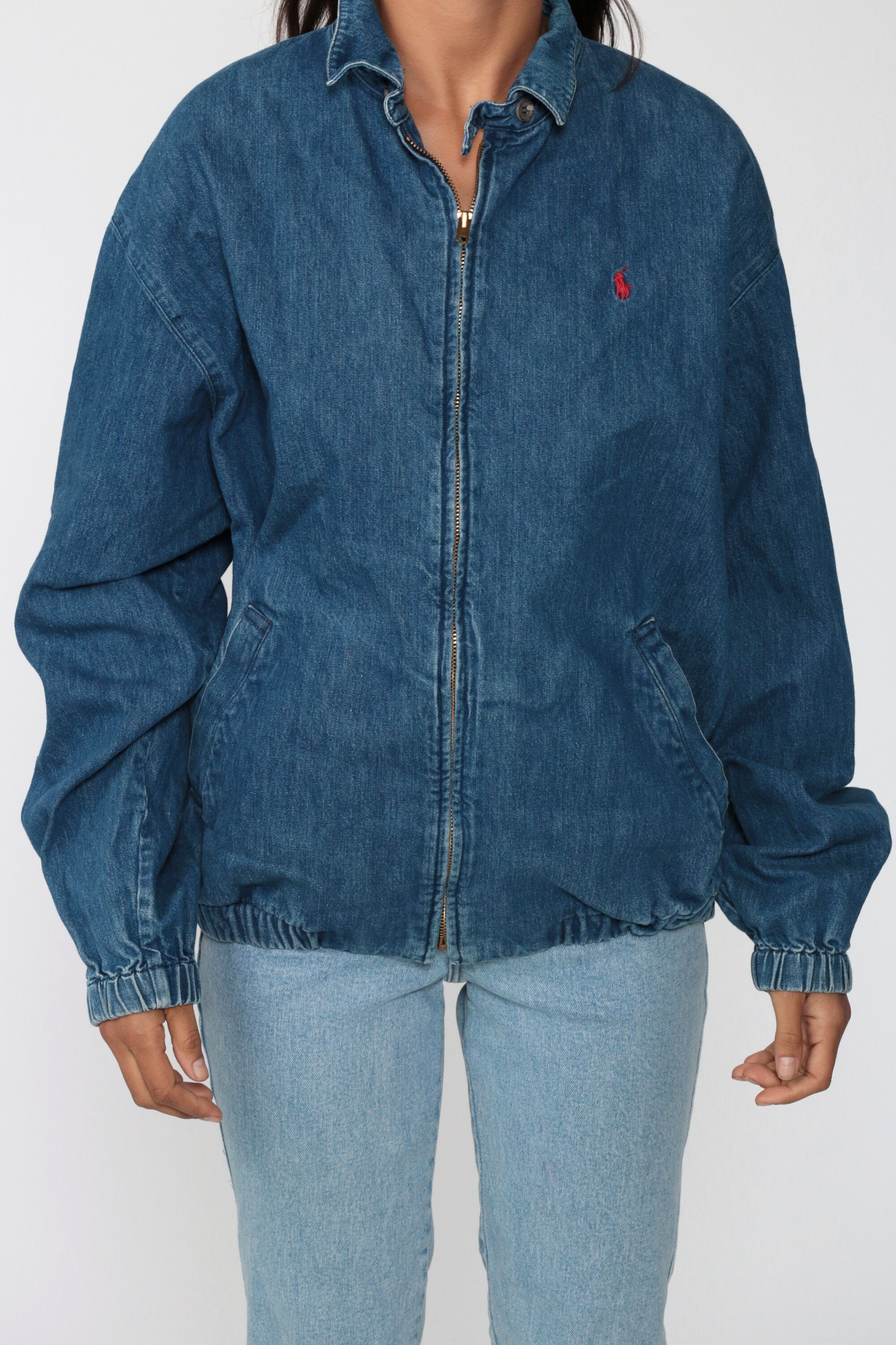 Ralph Lauren Jacket 90s Denim Zip Up Jacket Blue Denim Jacket POLO Sport Blue Bomber Vintage 