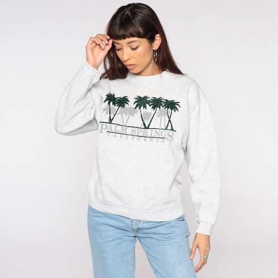 Palm Springs Sweatshirt Palm Tree California Sweatshirt 80s Graphic 90s Vintage Heather Grey Hanes Medium