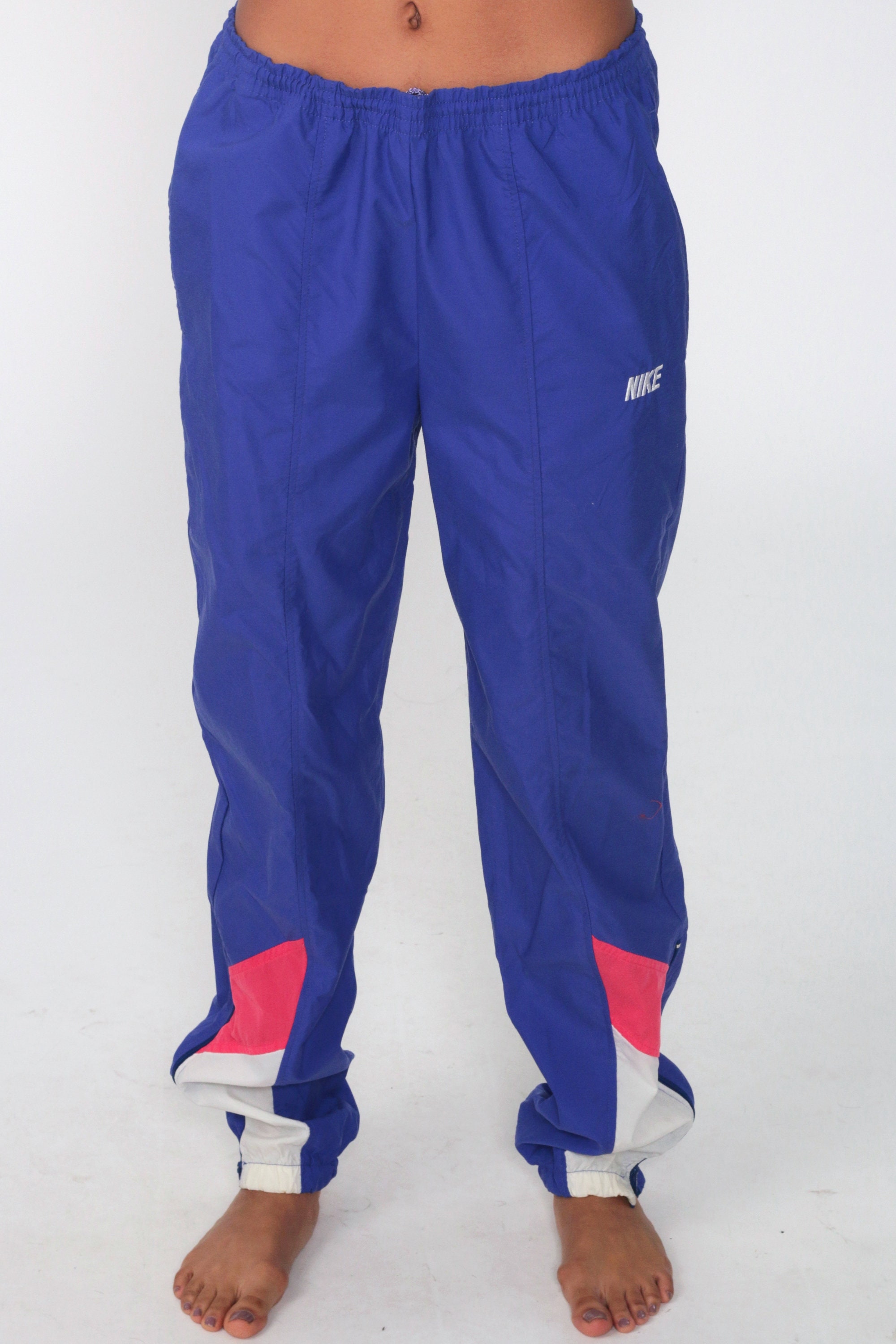 NIKE Track Pants -- 90s Purple Joggers Baggy Jogging Track Suit Color Block Warm Up Streetwear