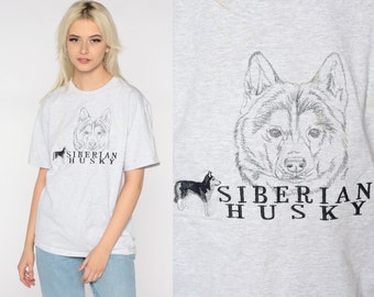 Siberian Husky T Shirt 90s Dog Breed Shirt Embroidered Graphic Tee Animal TShirt Screen Print Vintage Animal Retro T-Shirt 1990s Medium